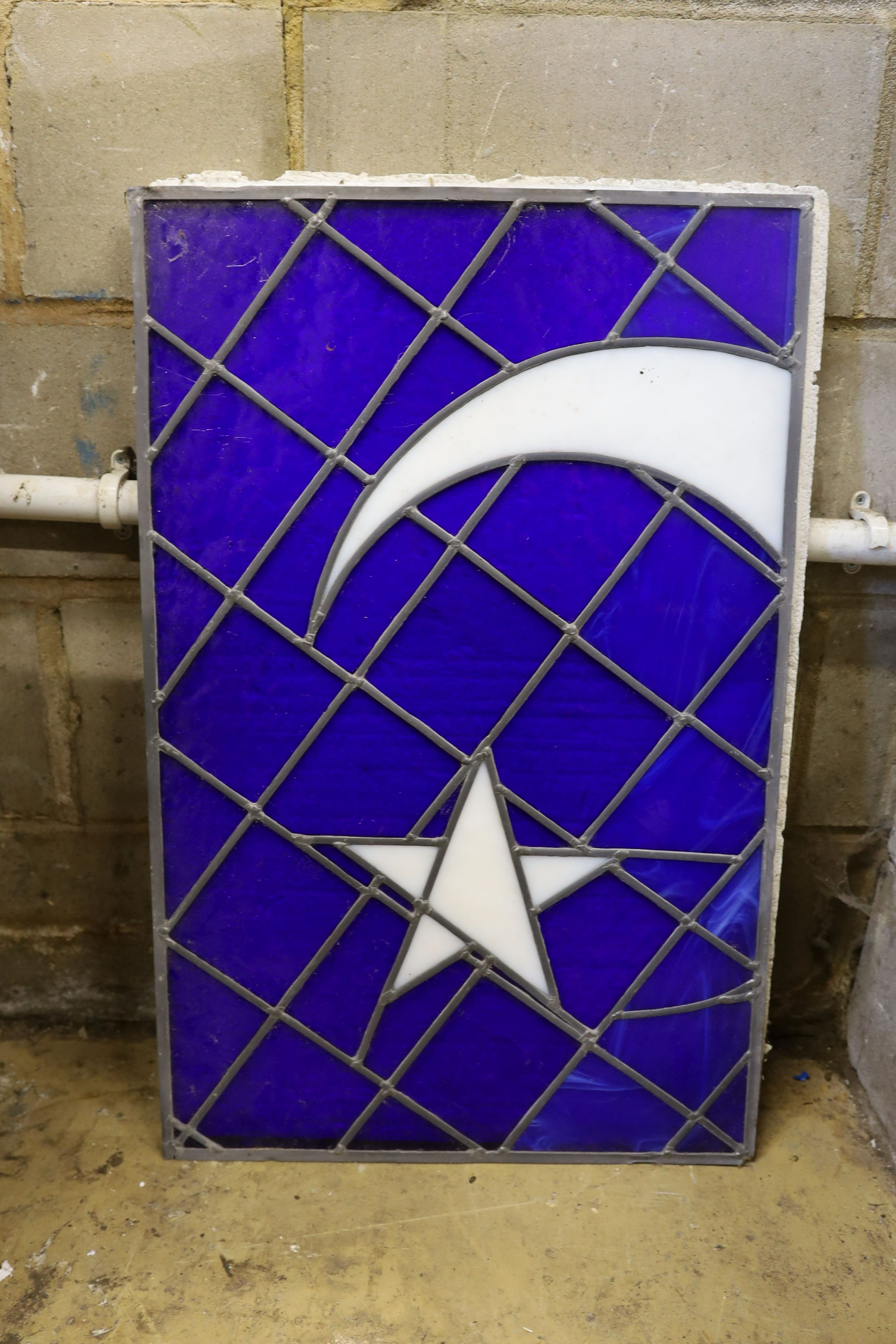 Three stained glass windows 80 x 52 cms.
